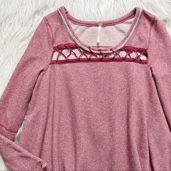 Free People Criss Cross Magenta Pink Striped Pullover Long Sleeve Sweatshirt Top - Picture 7 of 10